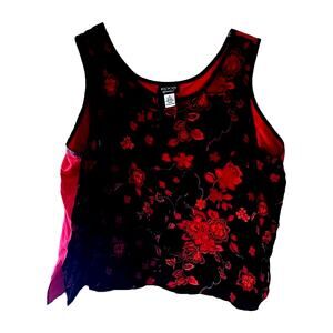 Koos Of Course! Black Red Floral 100% Silk Sleeveless Tank Top Womans Size 3X